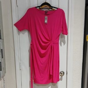 Ann Taylor Pink Ruched Asymmetrical Dress